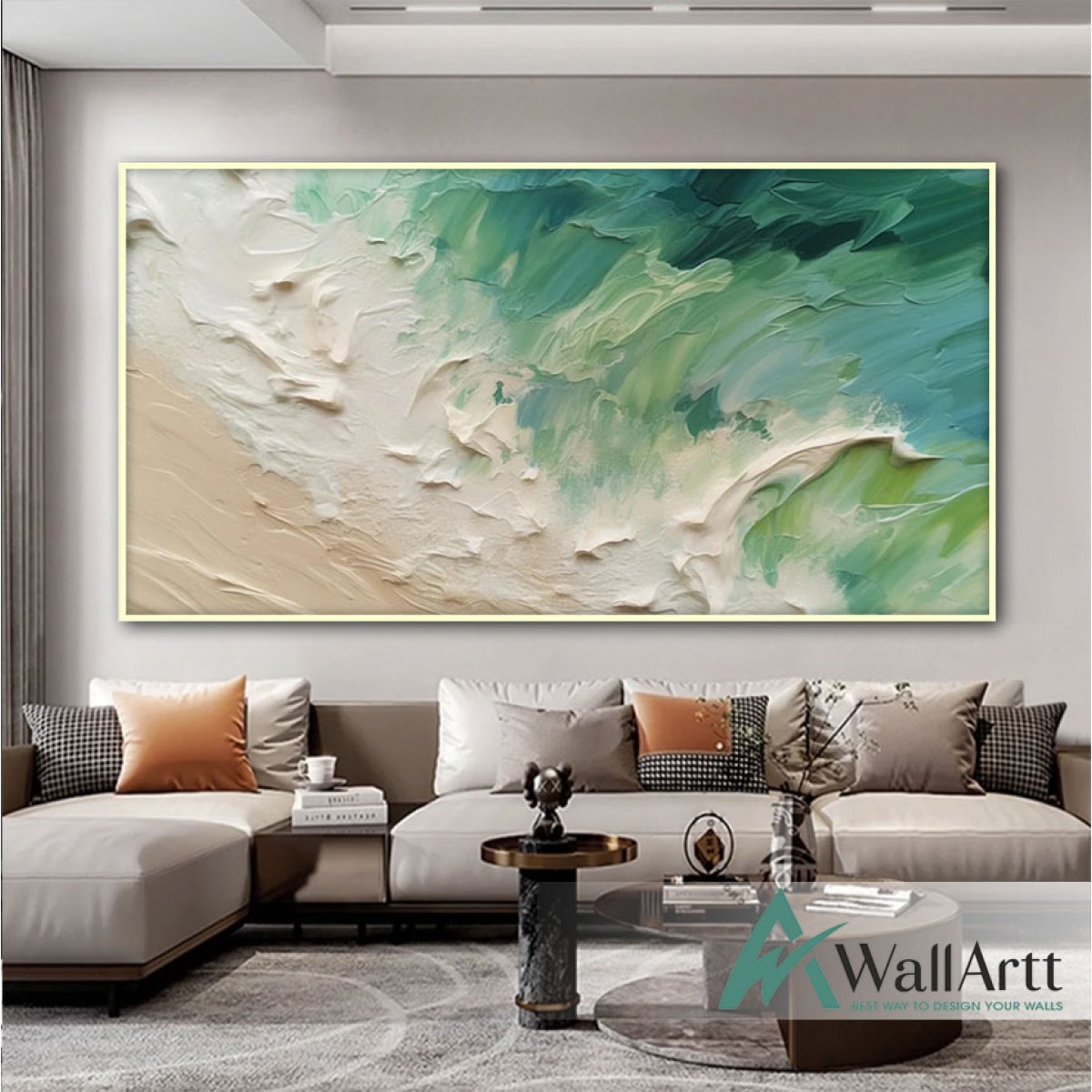 Blue Green Waves 3d Heavy Textured Partial Oil Painting